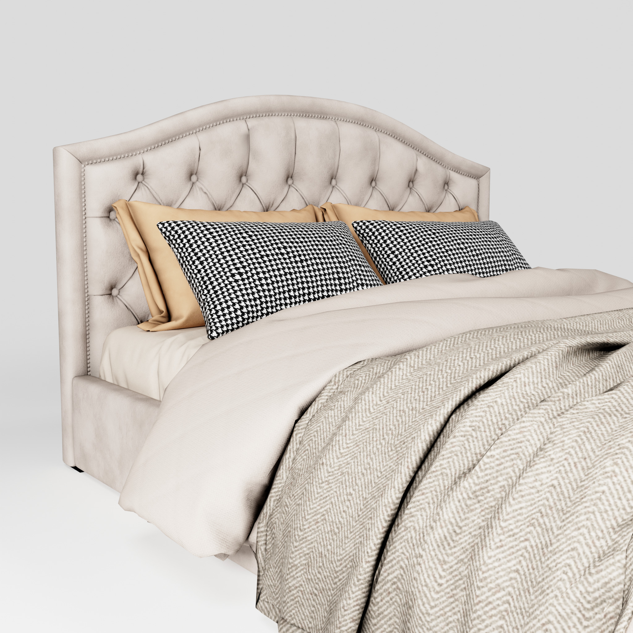 Classical king size bed Low-poly 3D model_6