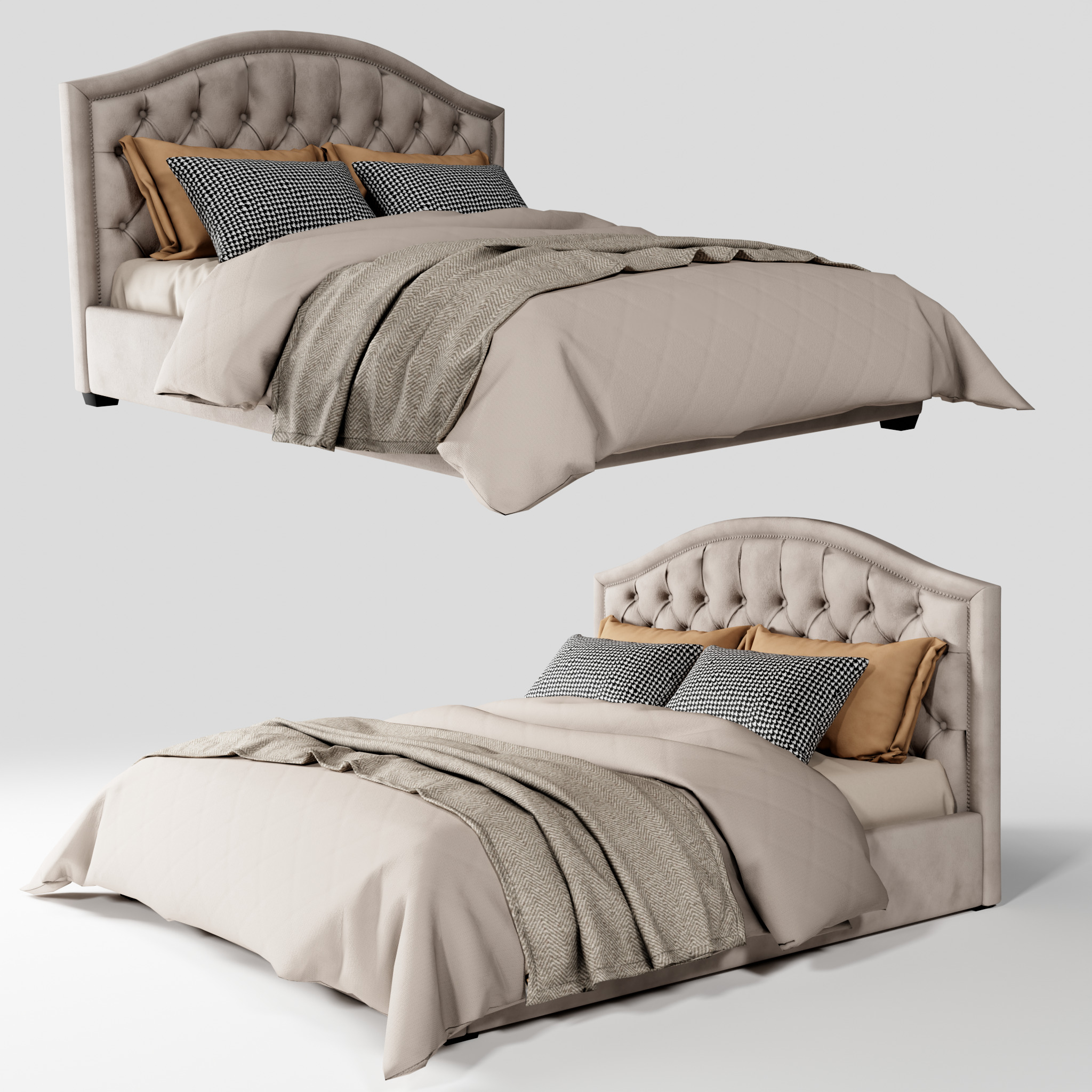 Classical king size bed Low-poly 3D model_8