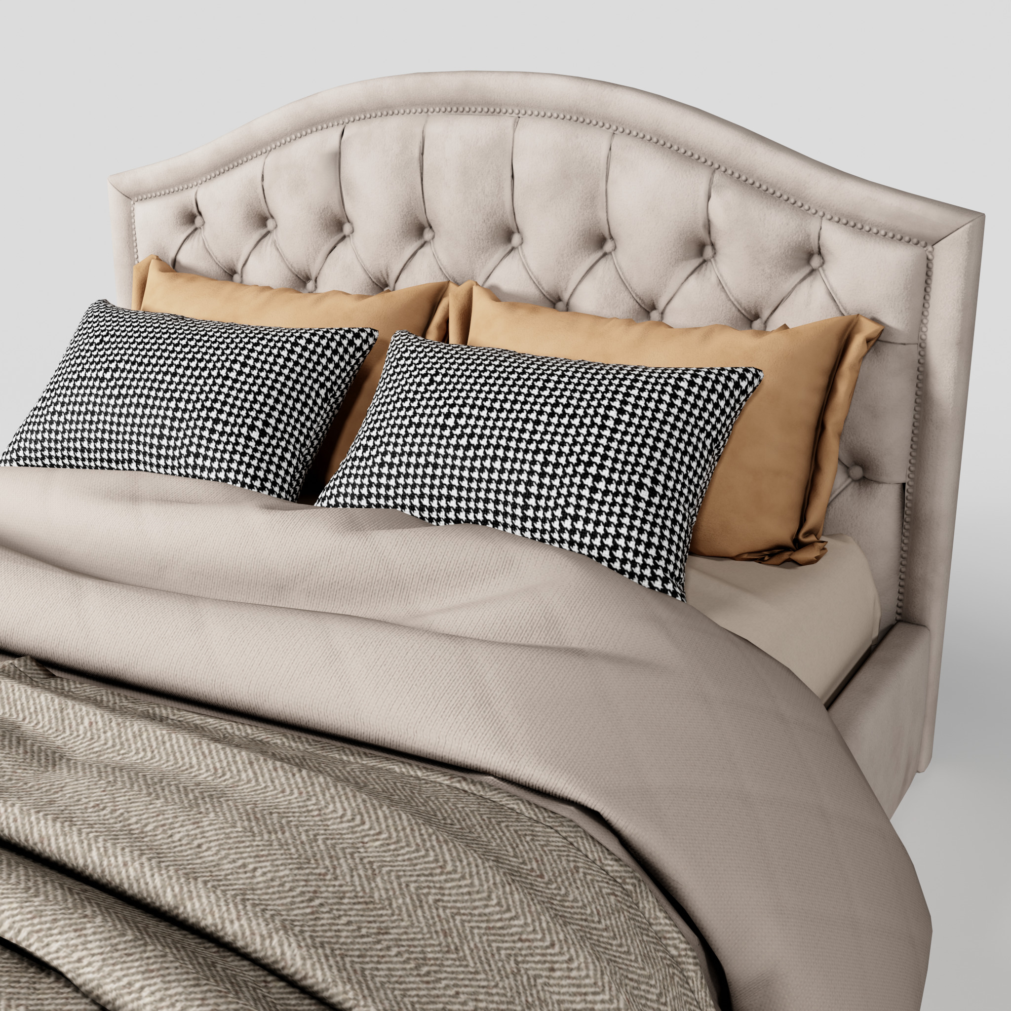 Classical king size bed Low-poly 3D model_7