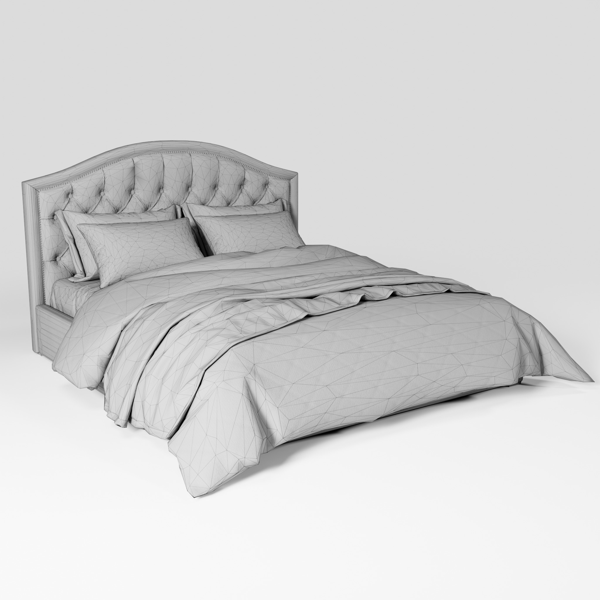 Classical king size bed Low-poly 3D model_9