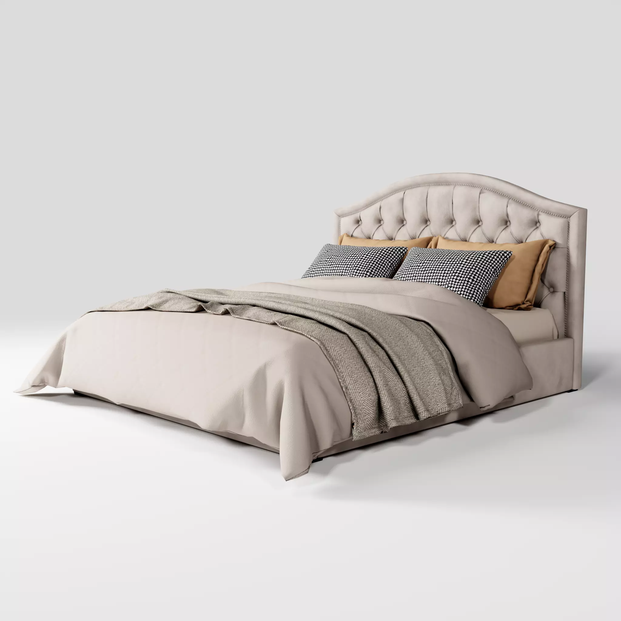 Classical king size bed Low-poly 3D model_0