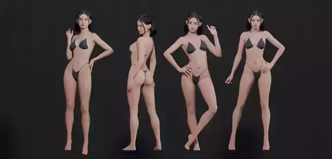 BIKINI - UNIFORM - NUDE Girl Sato - Rigged - Realistic Female