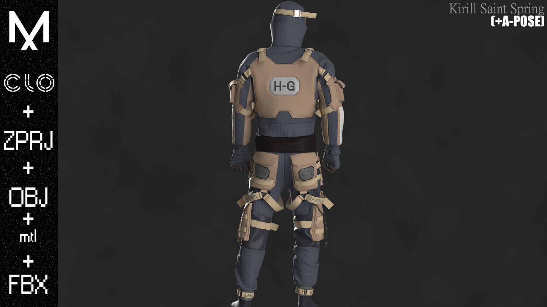 Tactical Outfit Male Marvelous designer Clo3d OBJ mtl FBX ZPRJ  3D model_6