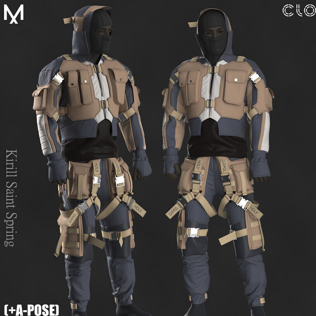 Tactical Outfit Male Marvelous designer Clo3d OBJ mtl FBX ZPRJ  3D model_1