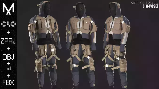 Tactical Outfit Male Marvelous designer Clo3d OBJ mtl FBX ZPRJ 