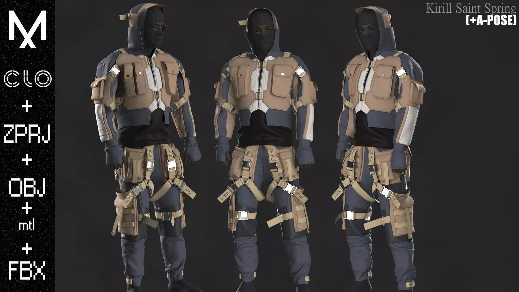 Tactical Outfit Male Marvelous designer Clo3d OBJ mtl FBX ZPRJ  3D model_0