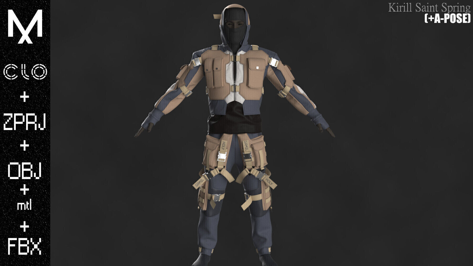 Tactical Outfit Male Marvelous designer Clo3d OBJ mtl FBX ZPRJ  3D model_8