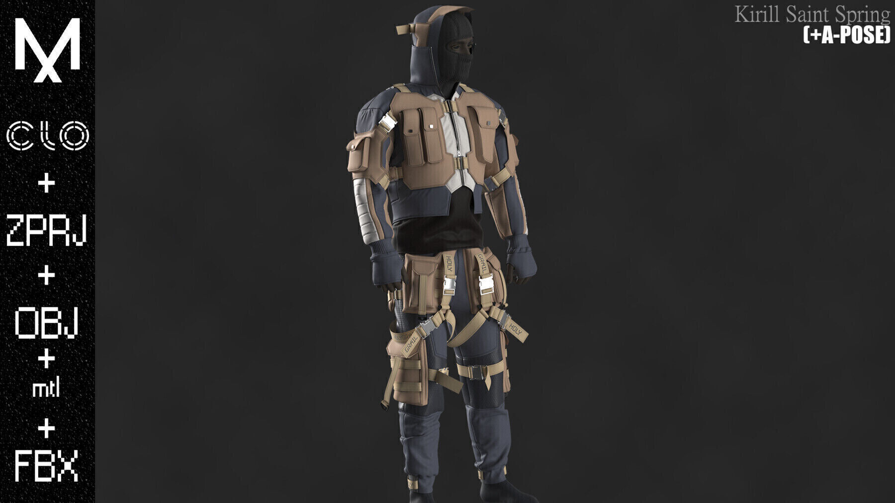 Tactical Outfit Male Marvelous designer Clo3d OBJ mtl FBX ZPRJ  3D model_3