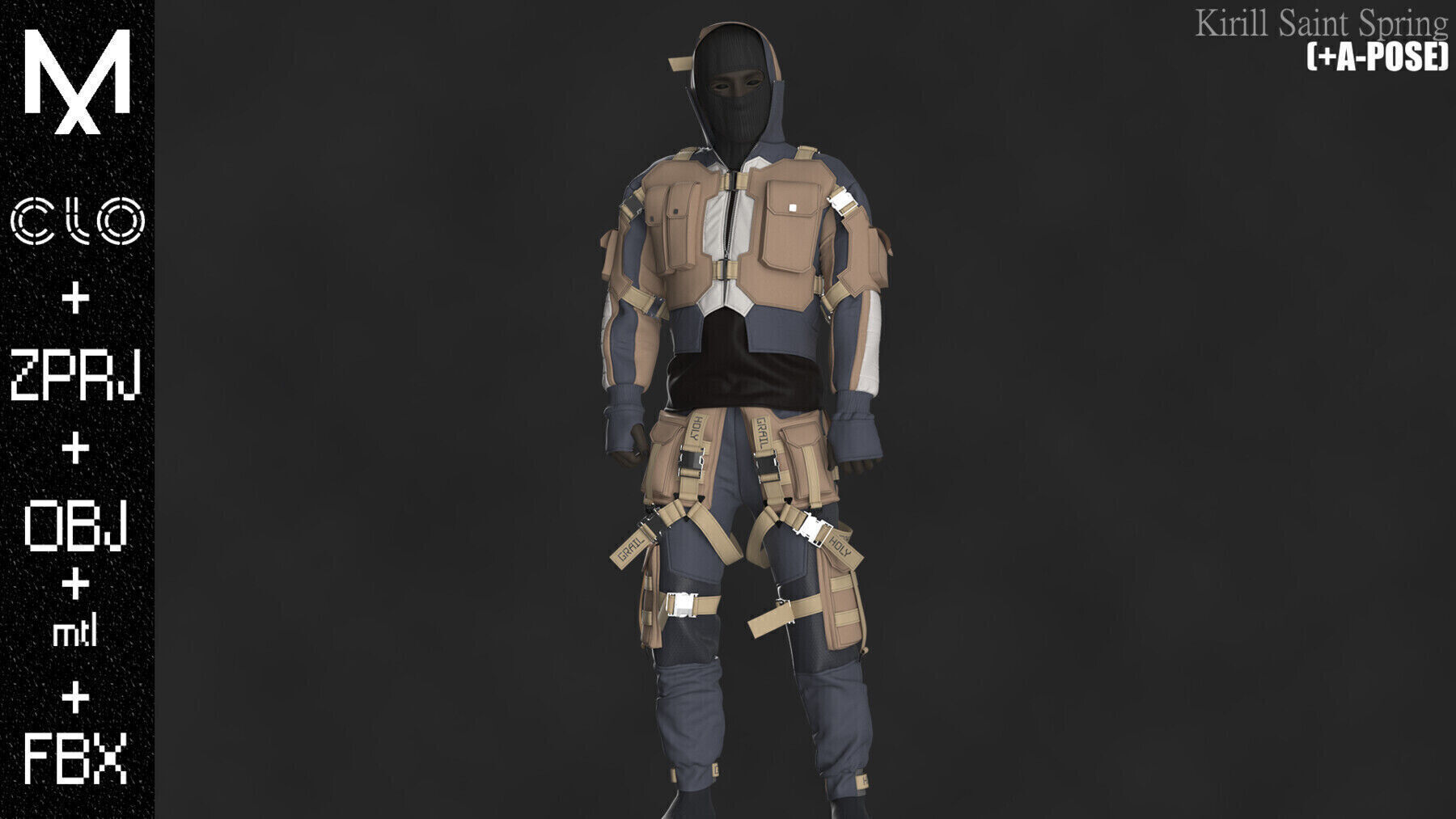 Tactical Outfit Male Marvelous designer Clo3d OBJ mtl FBX ZPRJ  3D model_2
