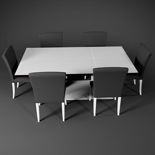 6 seater Dining table Low-poly 3D model 7