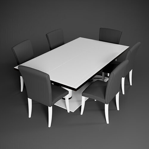 6 seater Dining table Low-poly 3D model 2