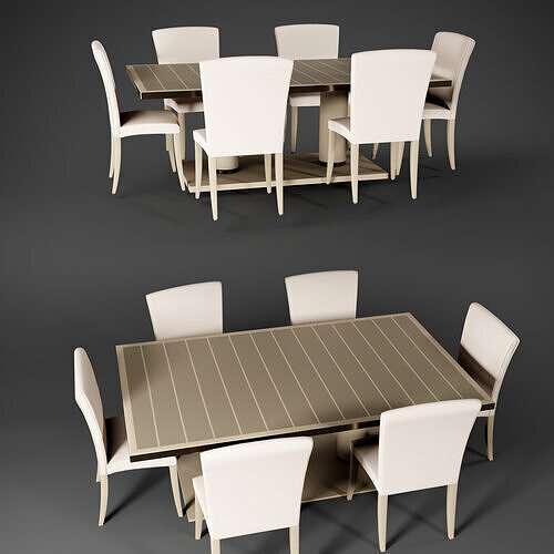 6 seater Dining table Low-poly 3D model 5