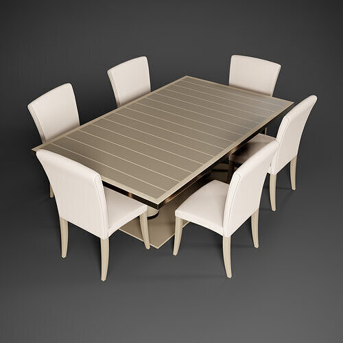 6 seater Dining table Low-poly 3D model 4