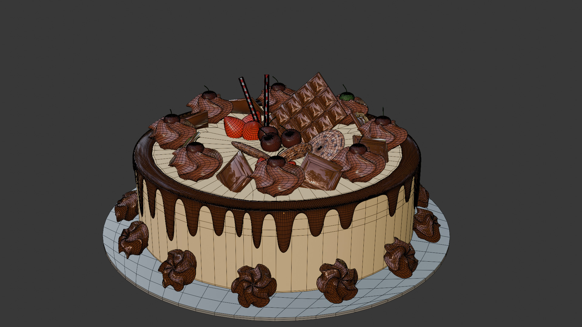 3D Bakery Display Rack with Cakes and Cupcakes 3D model_29