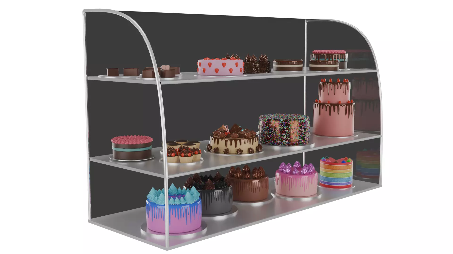 3D Bakery Display Rack with Cakes and Cupcakes 3D model_0