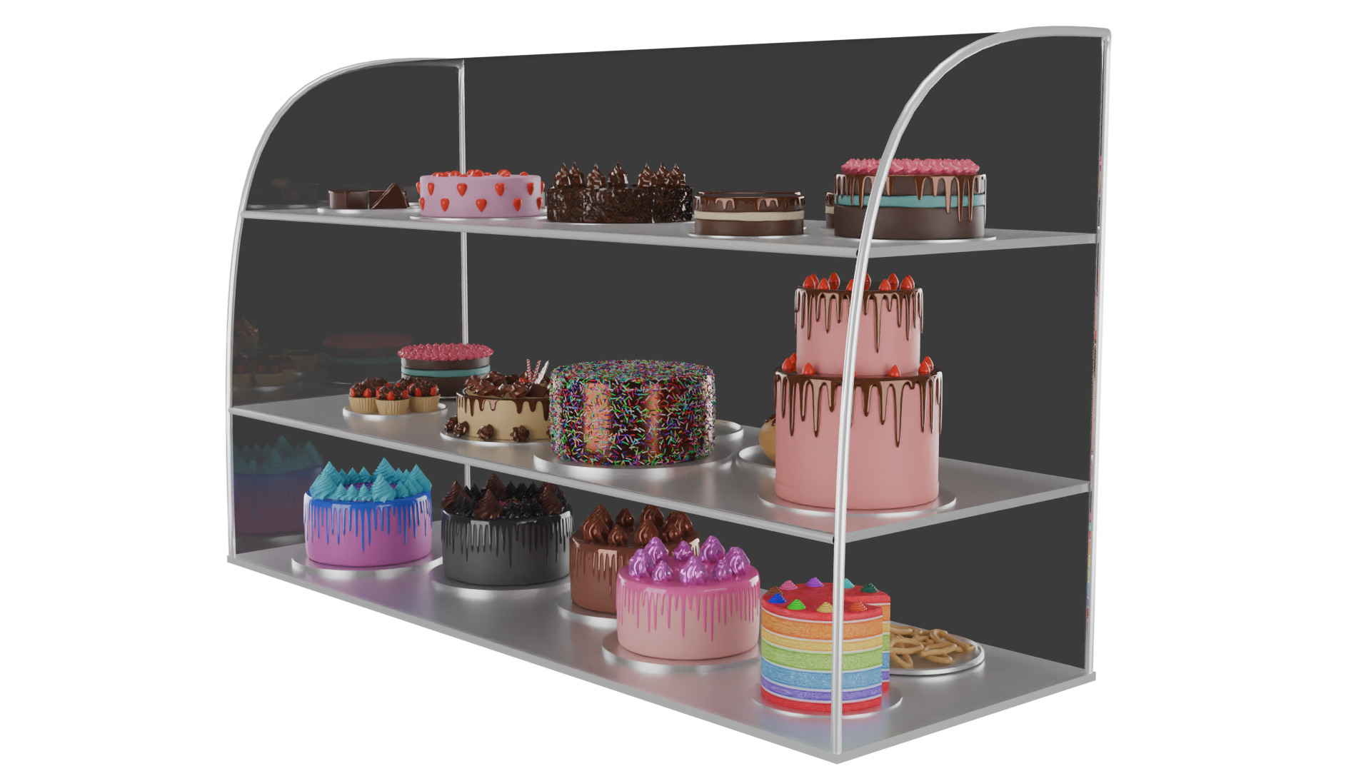 3D Bakery Display Rack with Cakes and Cupcakes 3D model_1