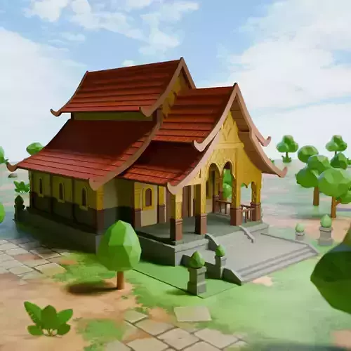 Laos Traditional Temple Low-poly 3D model