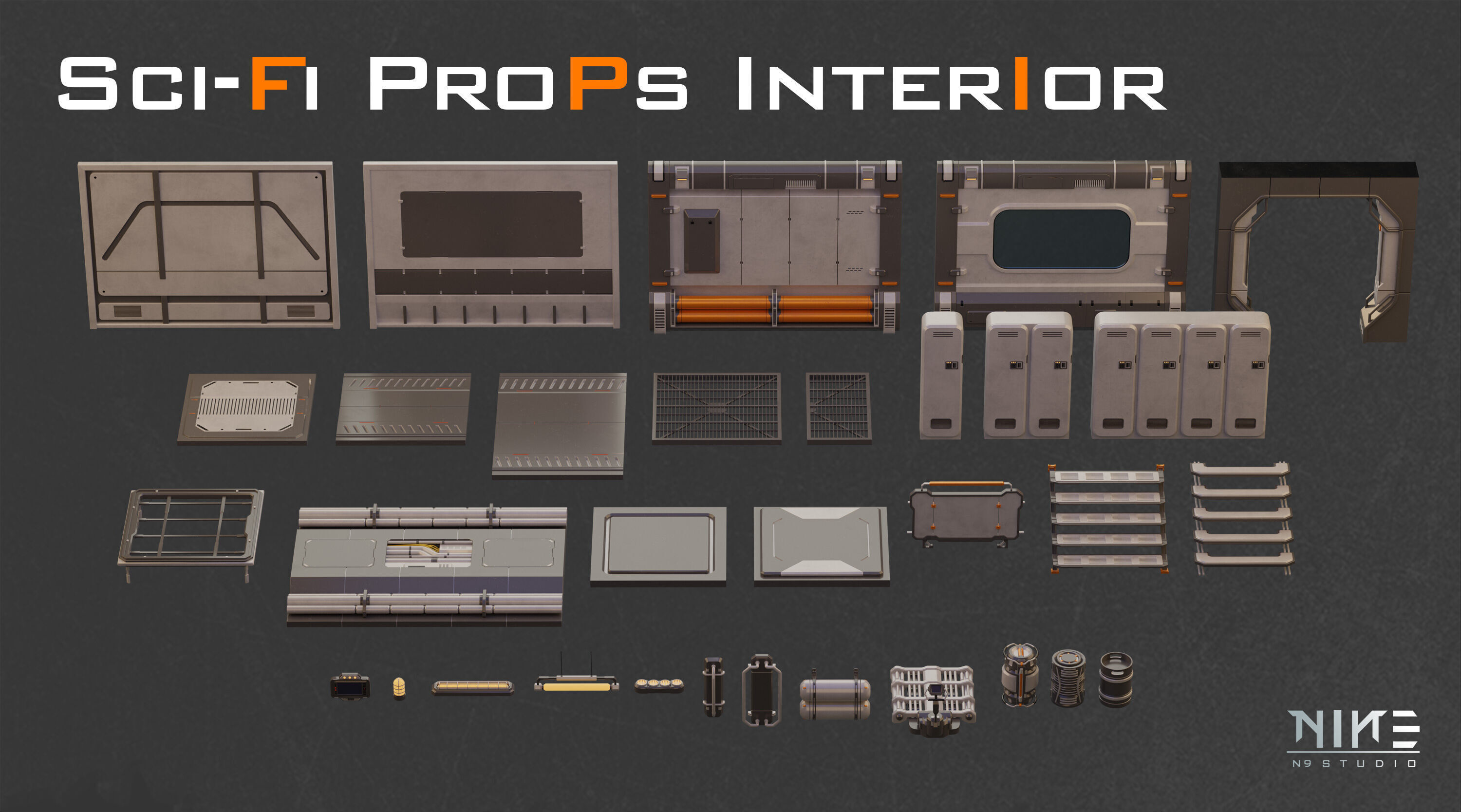 Sci-fi Props Interior kitbash 3D model_3