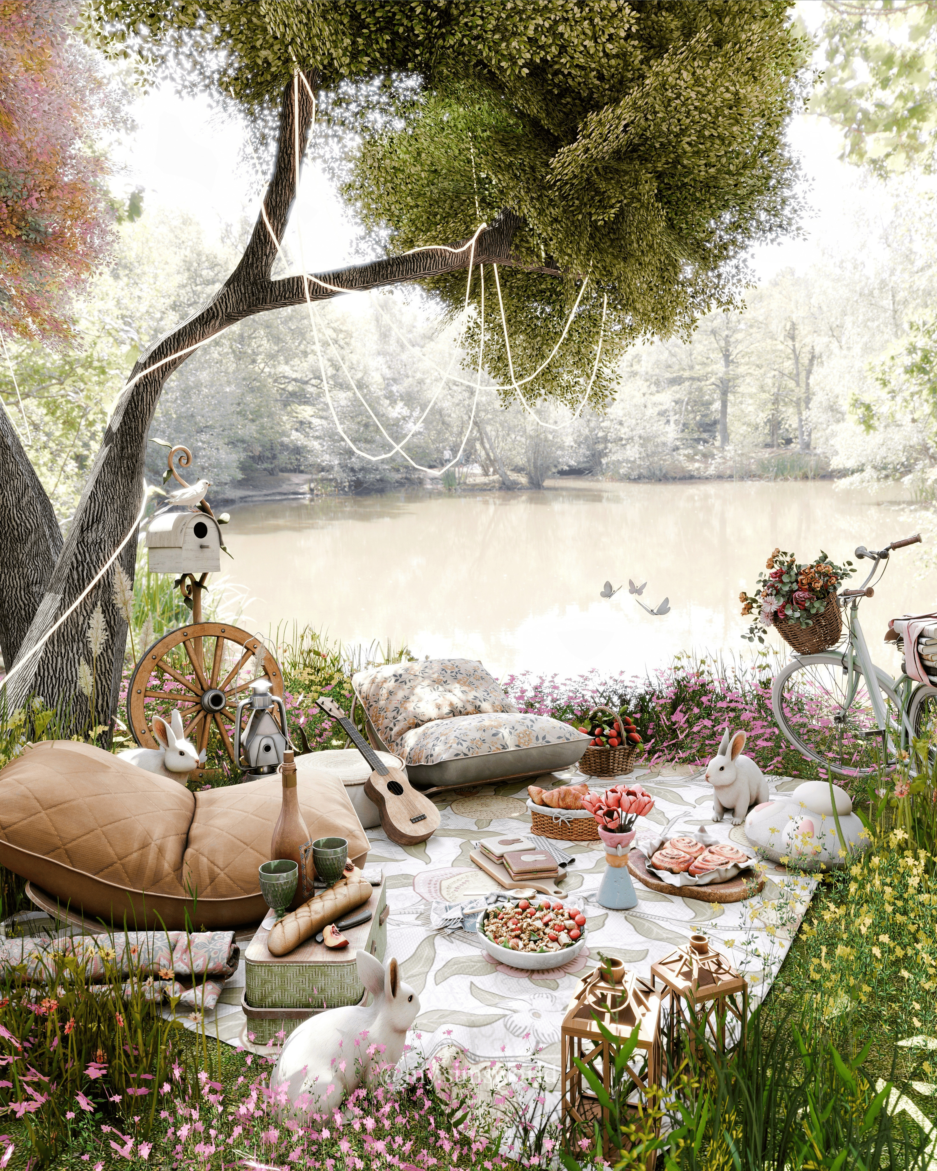 Spring Picnic Blender Scene 3D model_1