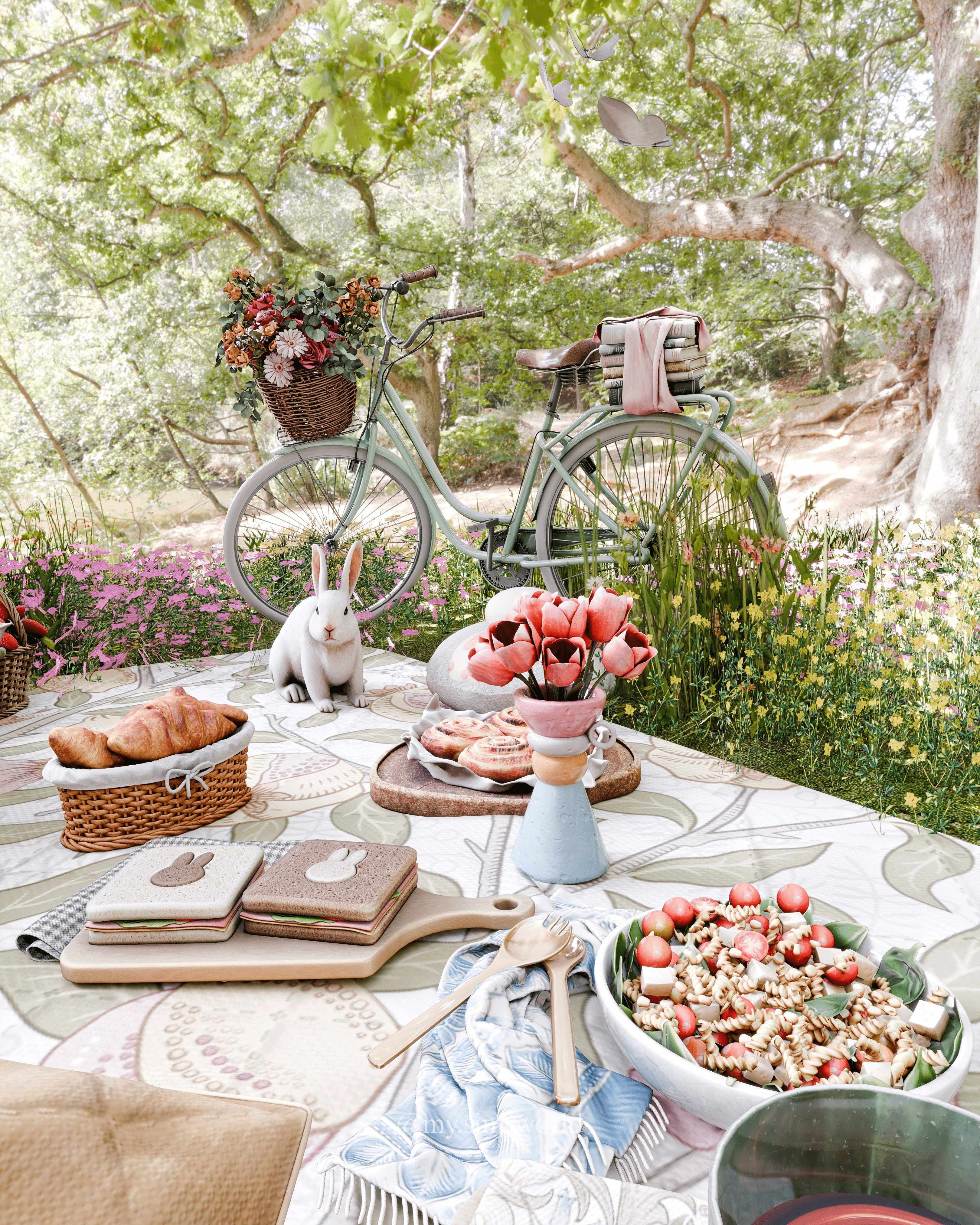 Spring Picnic Blender Scene 3D model_2