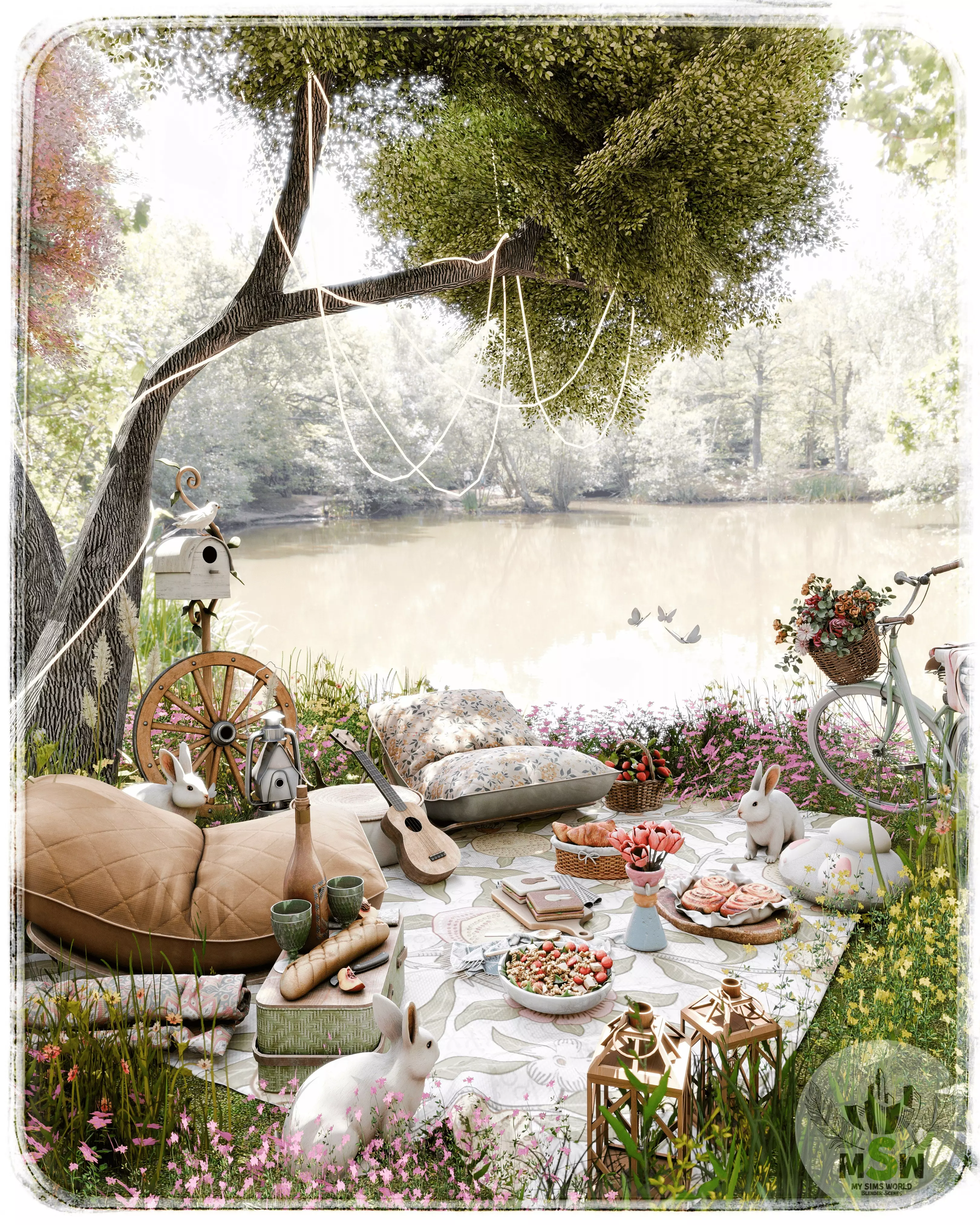 Spring Picnic Blender Scene 3D model_0