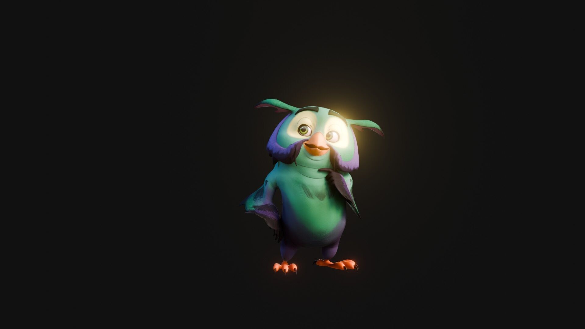 Chibi Owl - 3D green - Rigged Cartoon Bird Low-poly 3D model_21