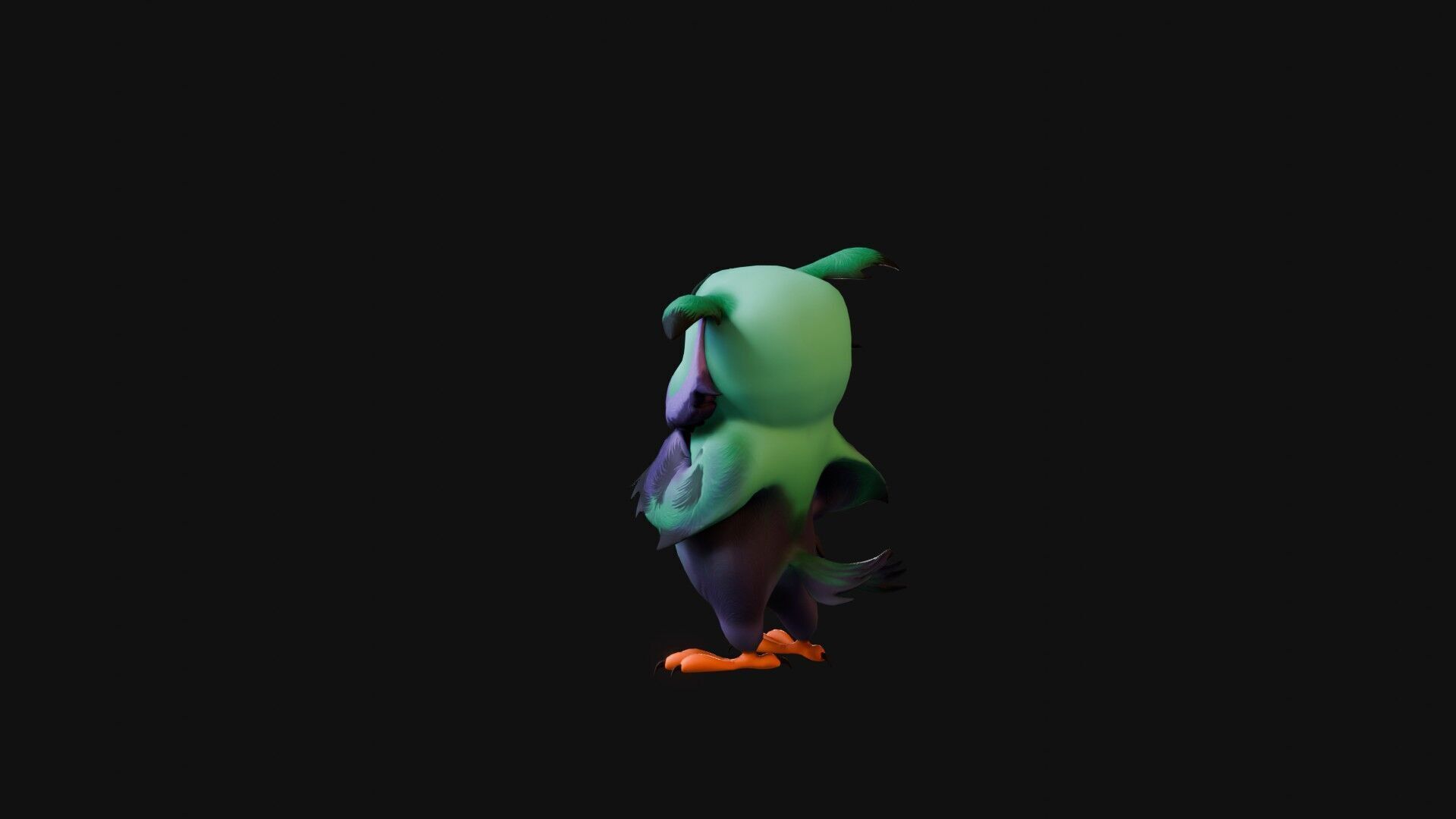 Chibi Owl - 3D green - Rigged Cartoon Bird Low-poly 3D model_36