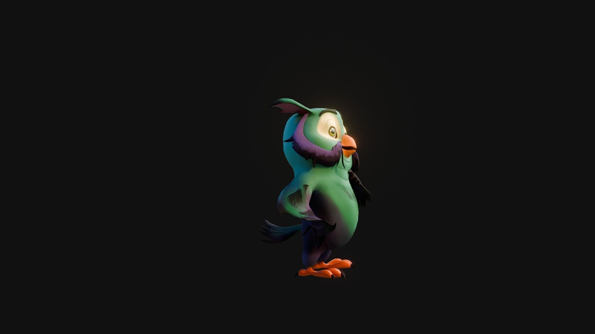 Chibi Owl - 3D green - Rigged Cartoon Bird Low-poly 3D model_25