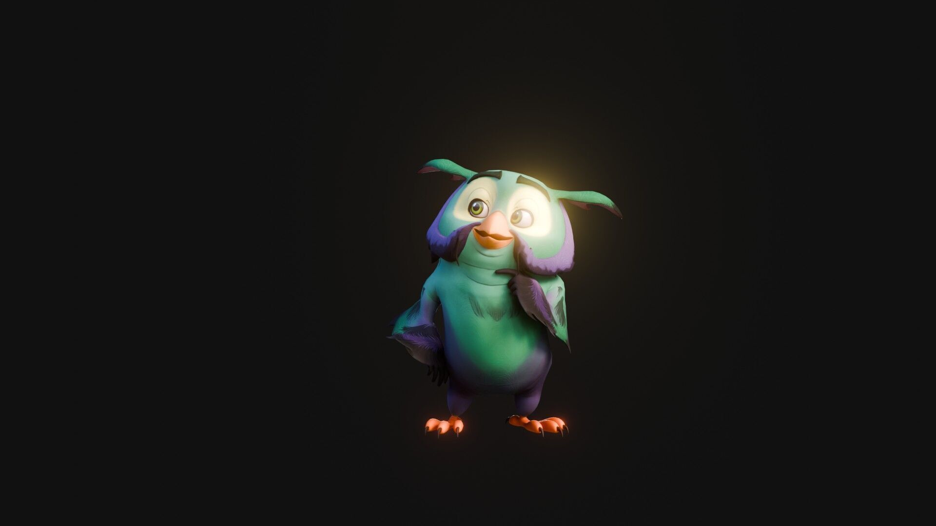 Chibi Owl - 3D green - Rigged Cartoon Bird Low-poly 3D model_20
