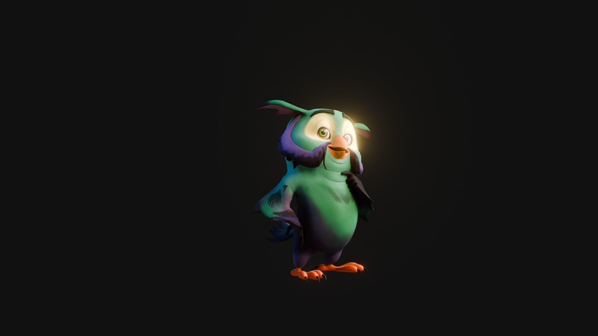 Chibi Owl - 3D green - Rigged Cartoon Bird Low-poly 3D model_23