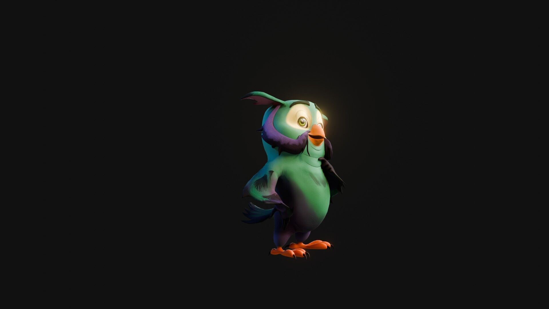 Chibi Owl - 3D green - Rigged Cartoon Bird Low-poly 3D model_24
