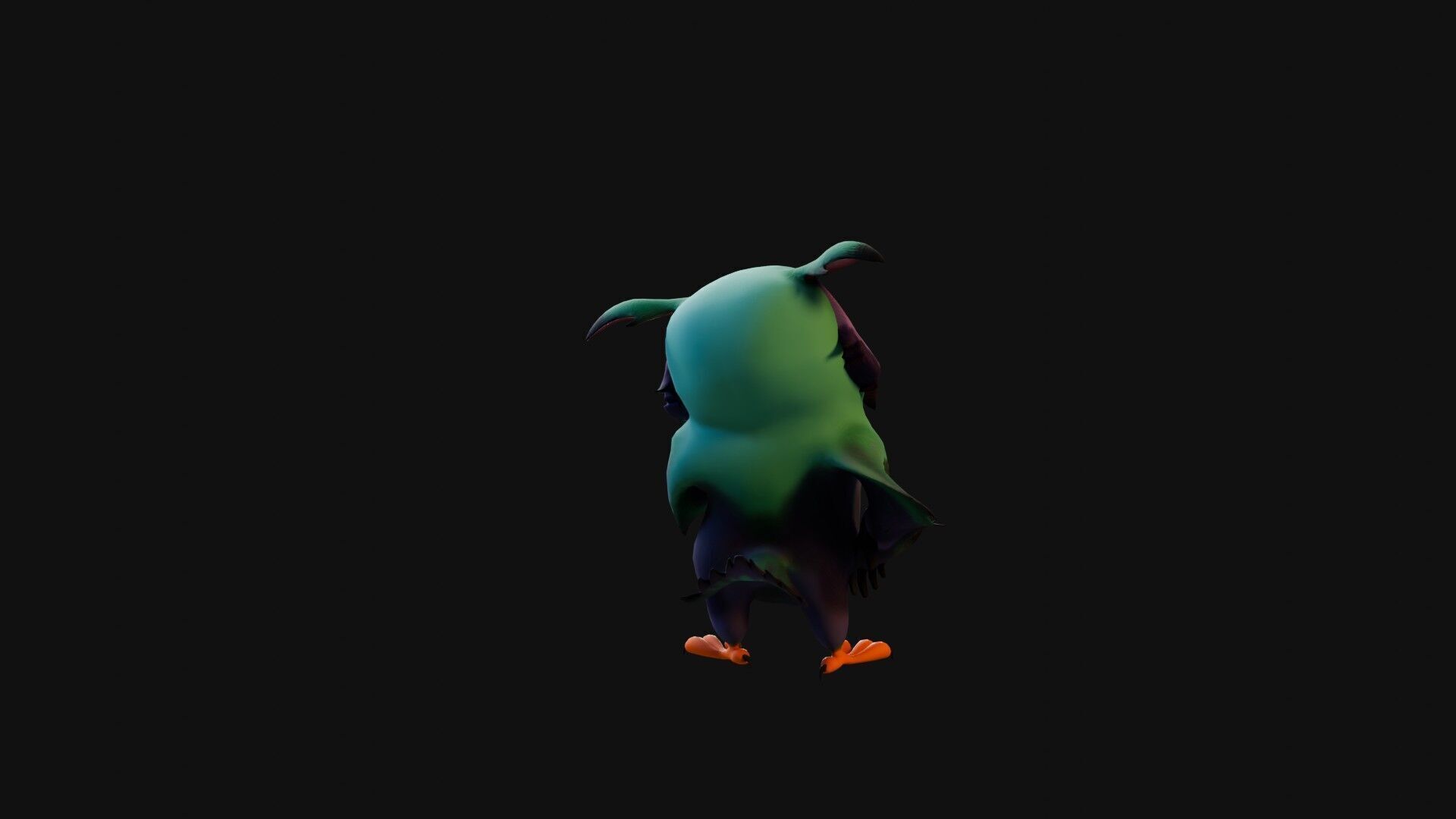 Chibi Owl - 3D green - Rigged Cartoon Bird Low-poly 3D model_31