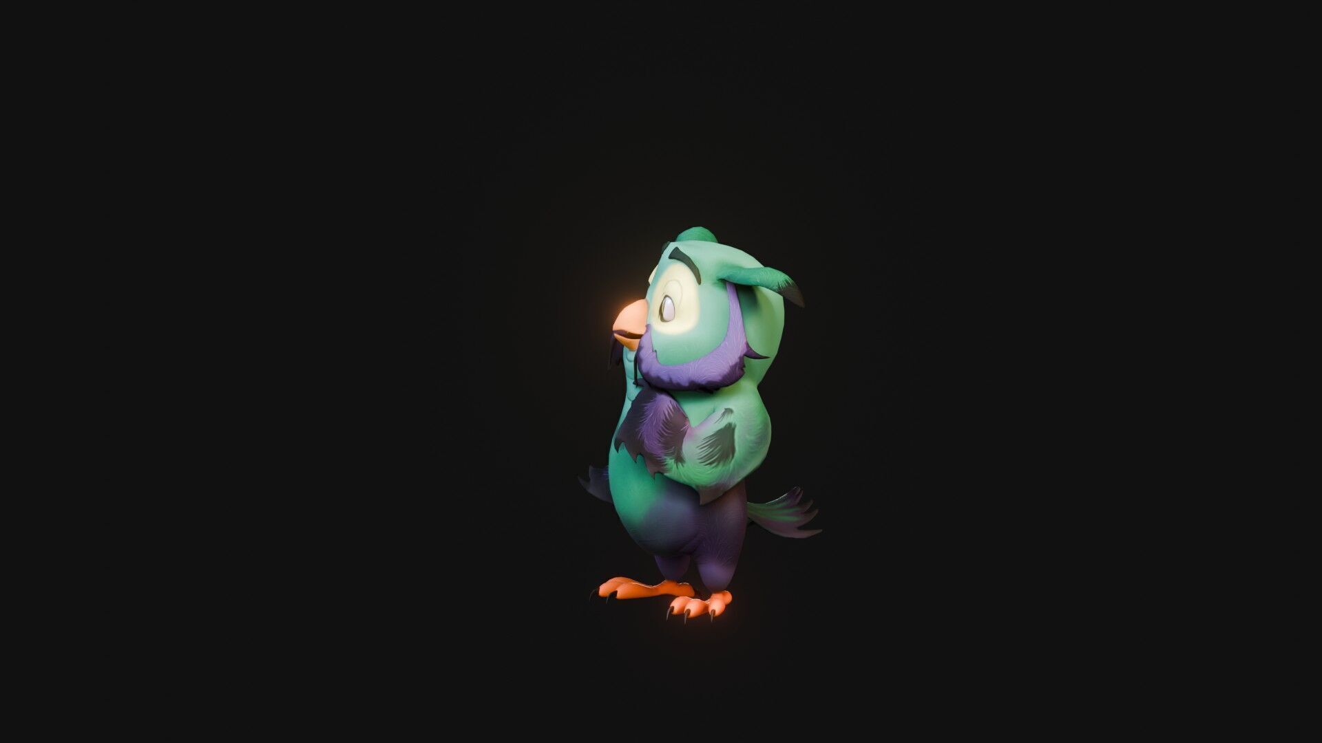 Chibi Owl - 3D green - Rigged Cartoon Bird Low-poly 3D model_40