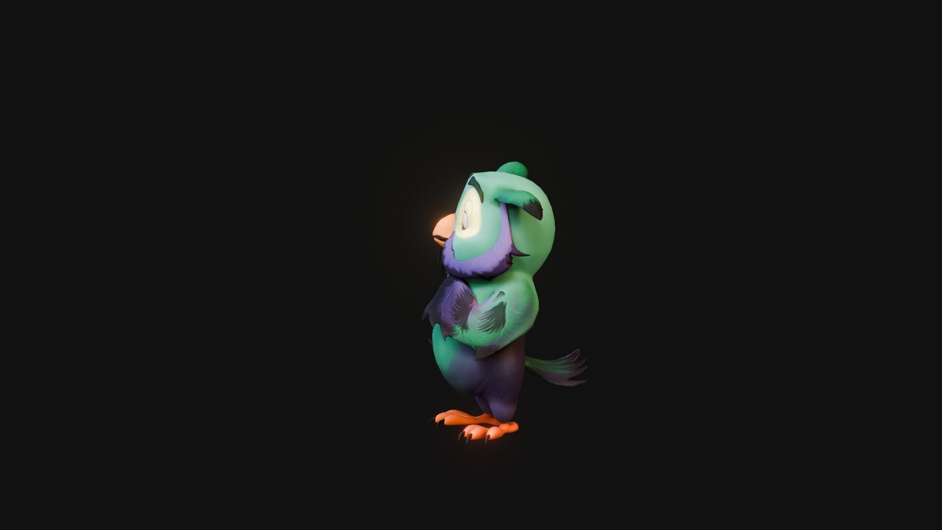 Chibi Owl - 3D green - Rigged Cartoon Bird Low-poly 3D model_39