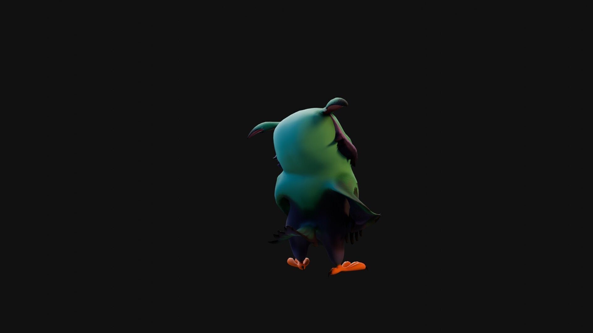 Chibi Owl - 3D green - Rigged Cartoon Bird Low-poly 3D model_30