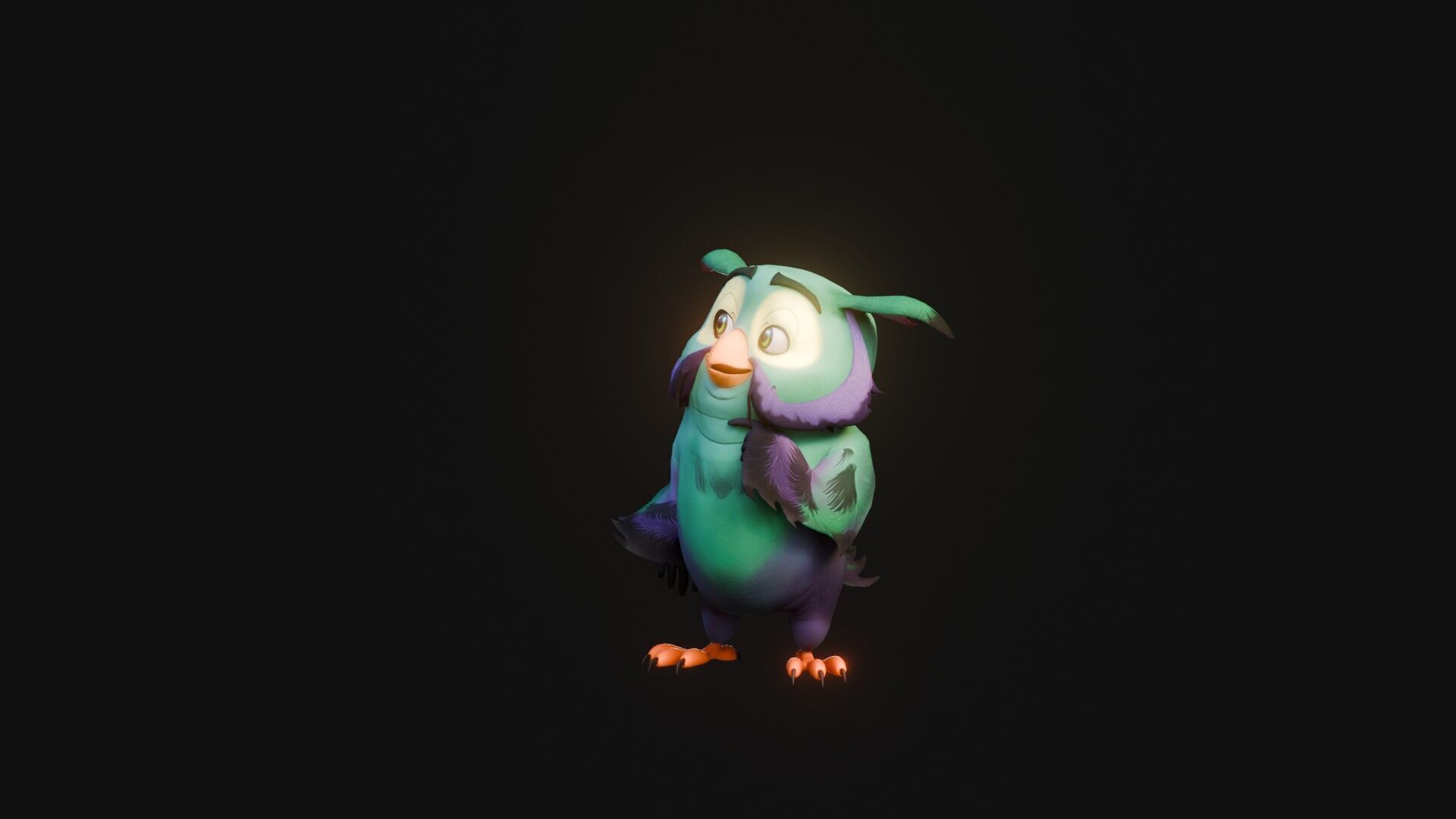 Chibi Owl - 3D green - Rigged Cartoon Bird Low-poly 3D model_18
