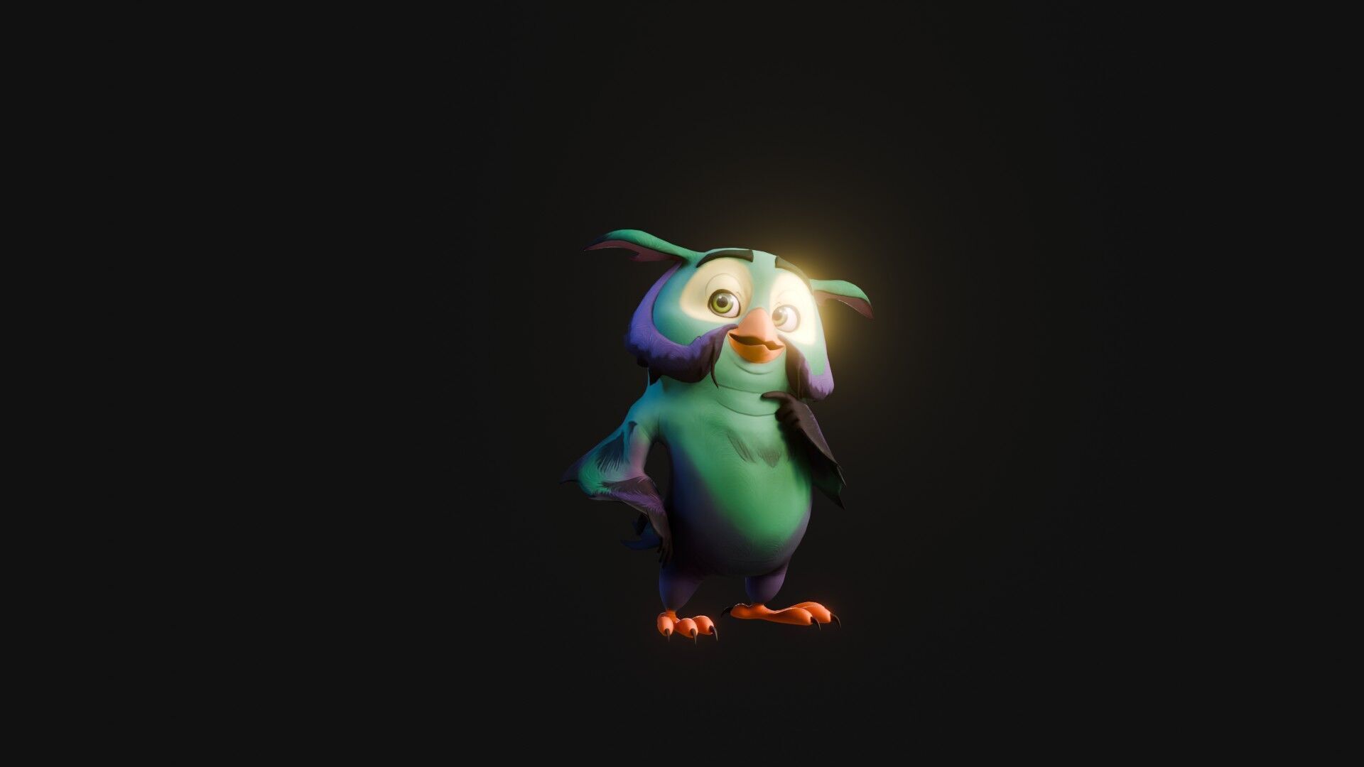Chibi Owl - 3D green - Rigged Cartoon Bird Low-poly 3D model_22