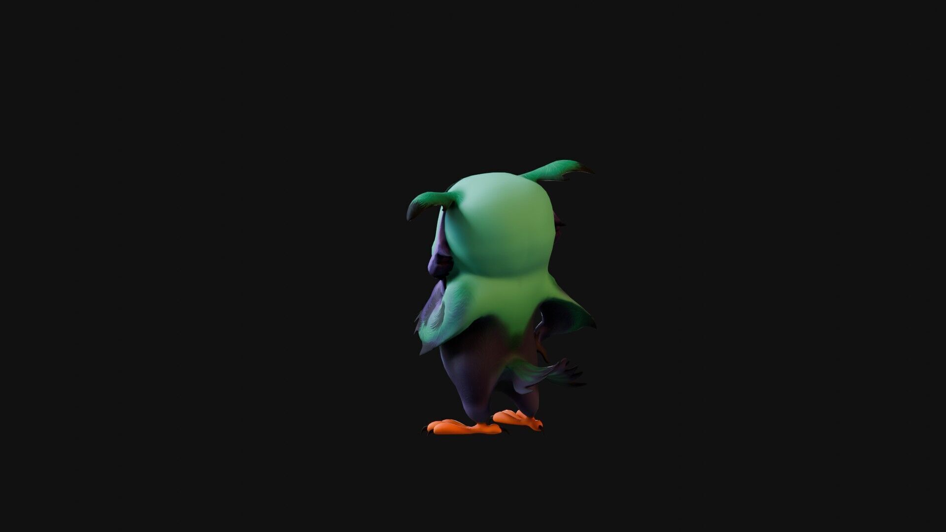 Chibi Owl - 3D green - Rigged Cartoon Bird Low-poly 3D model_35