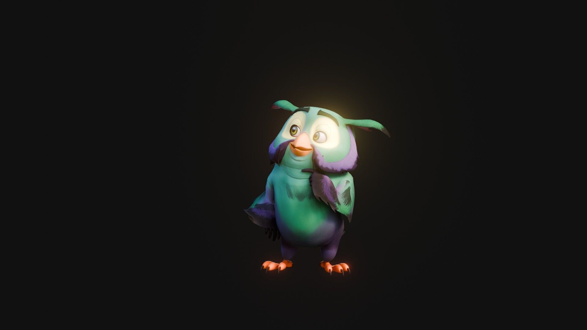Chibi Owl - 3D green - Rigged Cartoon Bird Low-poly 3D model_19