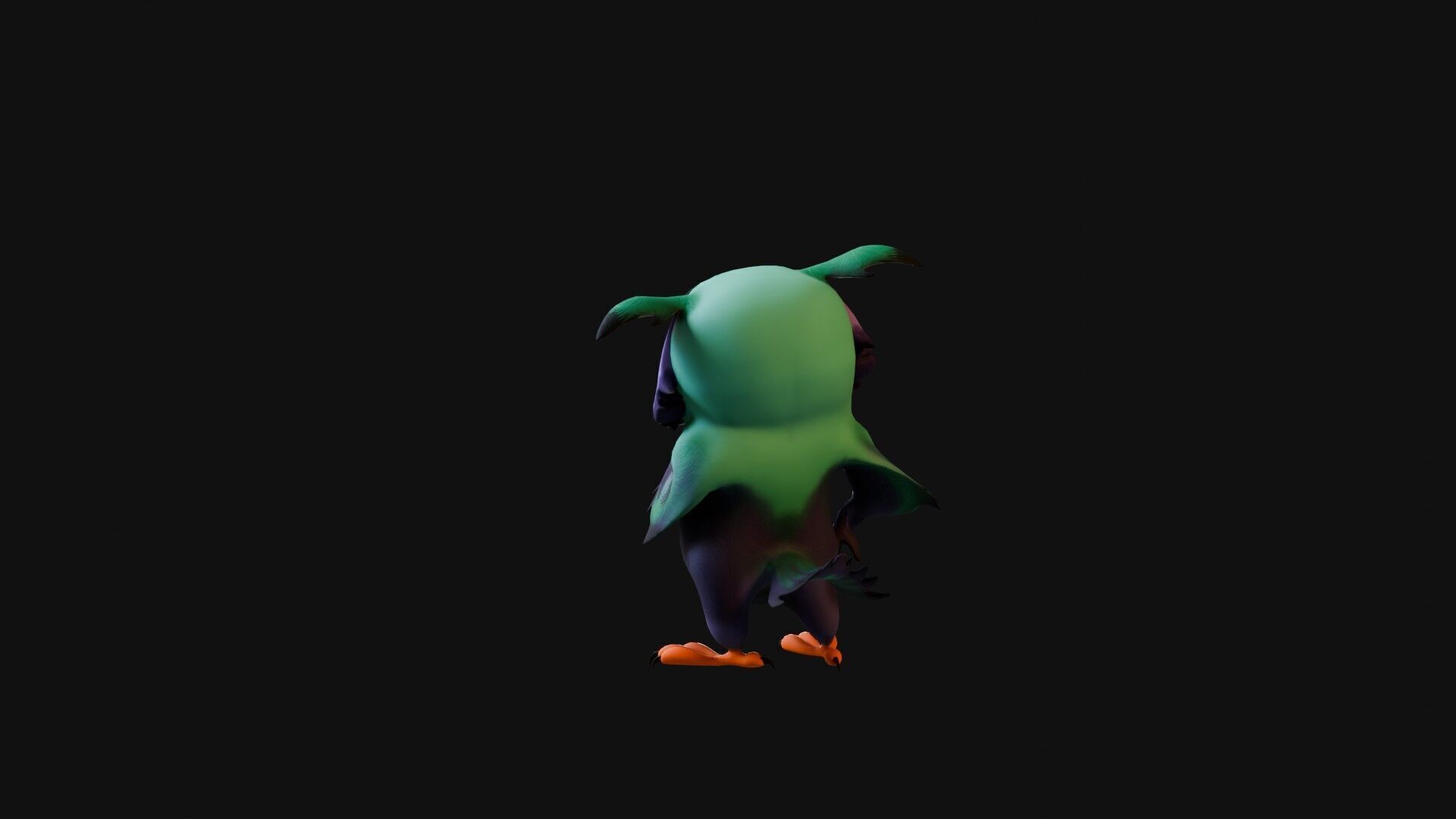 Chibi Owl - 3D green - Rigged Cartoon Bird Low-poly 3D model_34
