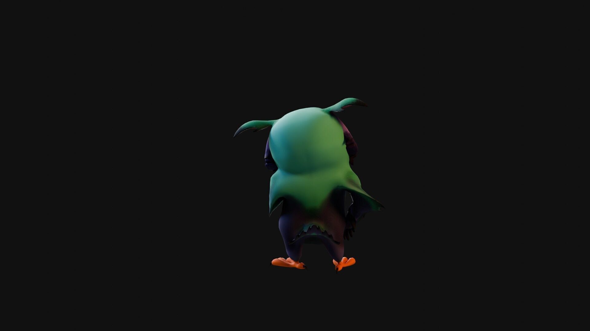 Chibi Owl - 3D green - Rigged Cartoon Bird Low-poly 3D model_32