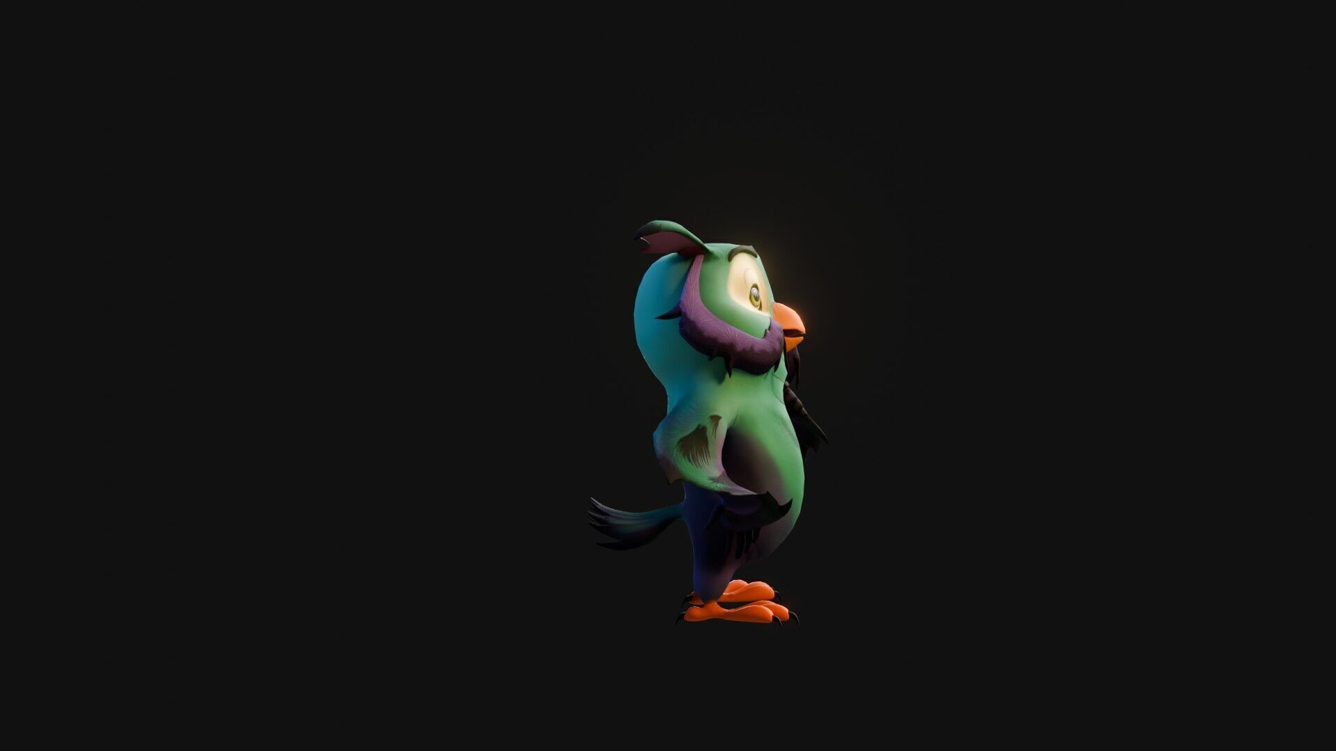 Chibi Owl - 3D green - Rigged Cartoon Bird Low-poly 3D model_26