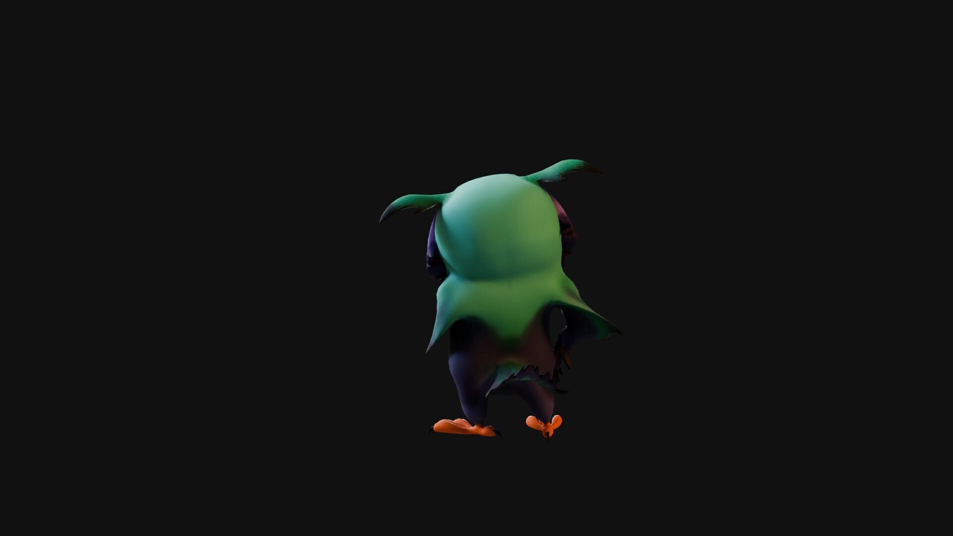 Chibi Owl - 3D green - Rigged Cartoon Bird Low-poly 3D model_33