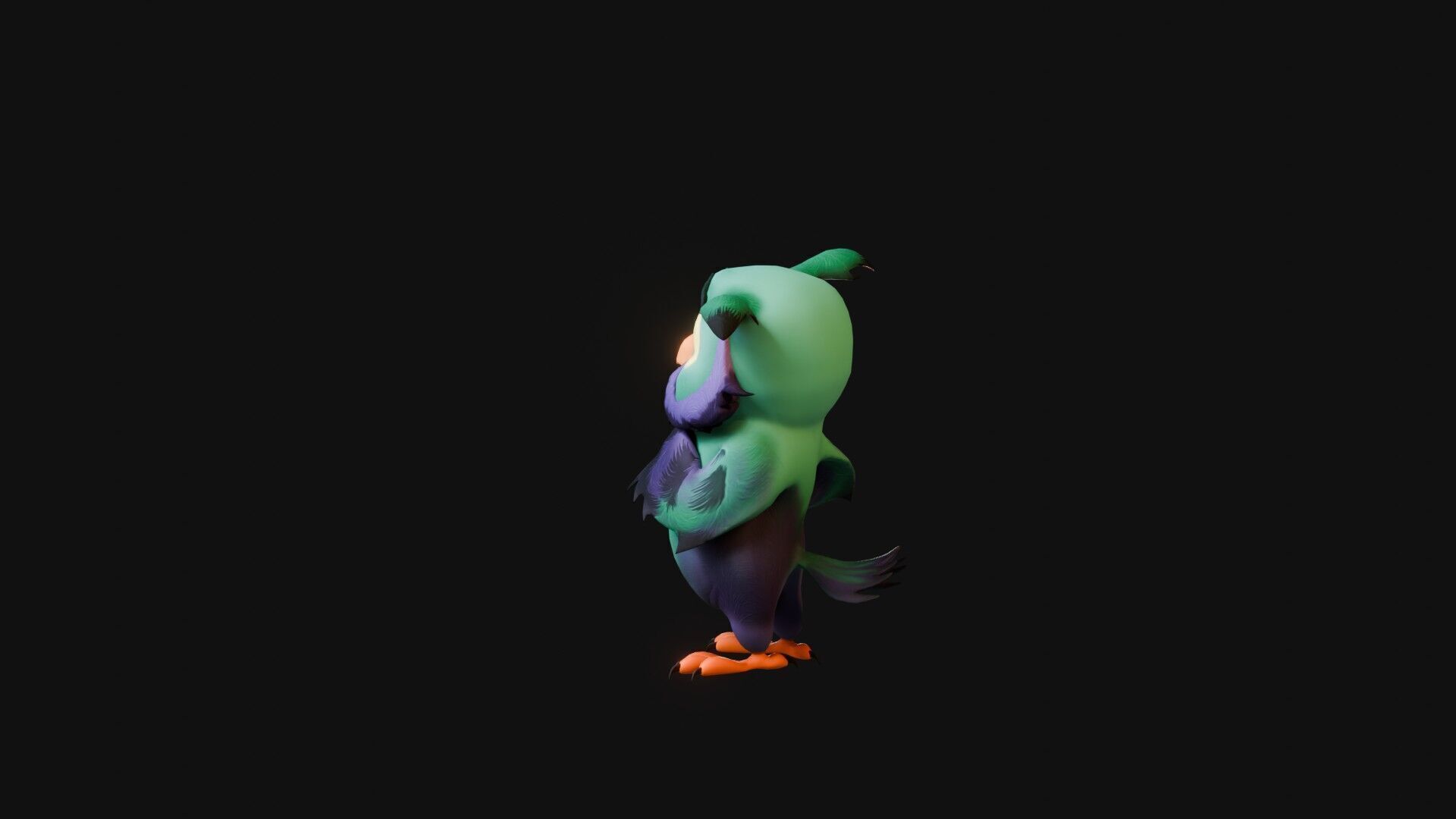Chibi Owl - 3D green - Rigged Cartoon Bird Low-poly 3D model_37