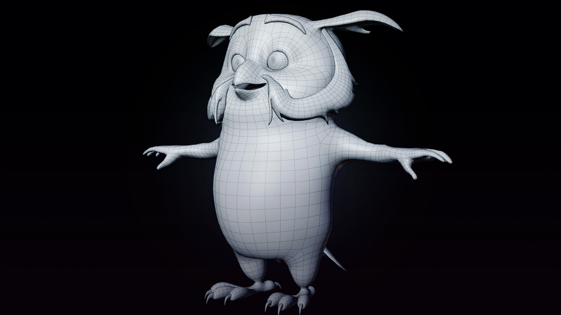 Chibi Owl - 3D green - Rigged Cartoon Bird Low-poly 3D model_15