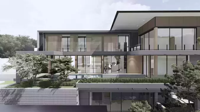 Modern Luxury Residential villa 01 Revit 3D model