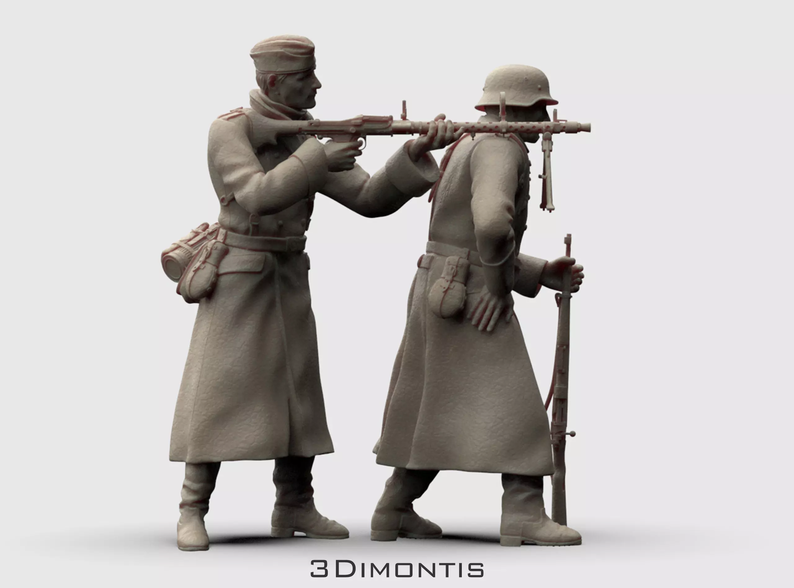German Soldiers in a coat with mg 38 and 98k mauser rifel 3D print model_0
