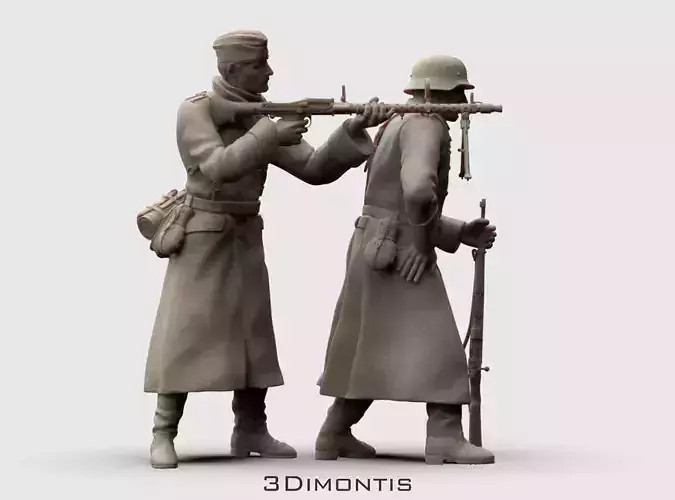 German Soldiers in a coat with mg 38 and 98k mauser rifel 3D print model