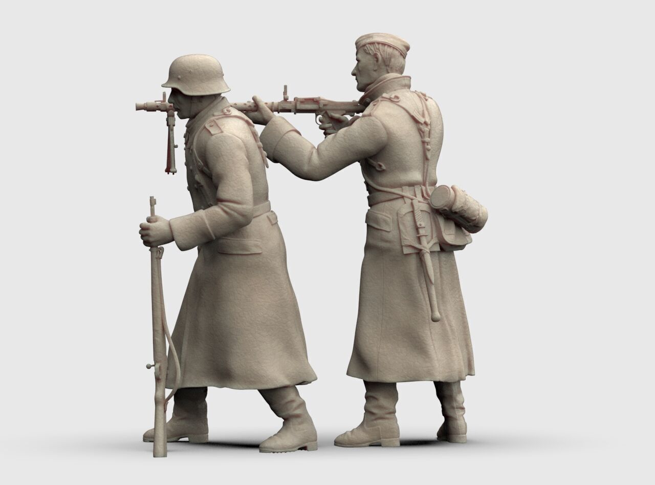 German Soldiers in a coat with mg 38 and 98k mauser rifel 3D print model_3