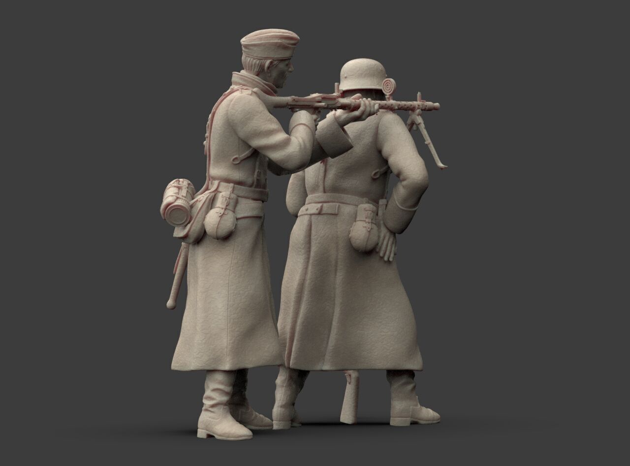 German Soldiers in a coat with mg 38 and 98k mauser rifel 3D print model_11